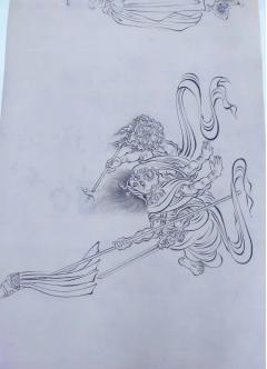 唐吴道子送子天王图长卷，绢本，自制版画，收藏品