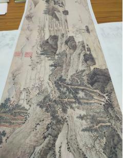桃源问津图全图，长卷，9米绢本，自制版画，收藏品