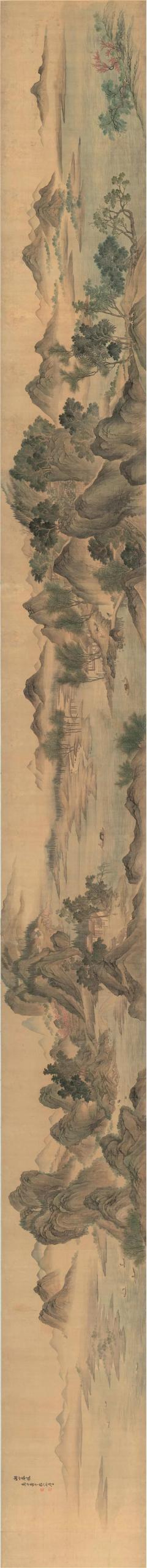 湖山春暖，6米长卷，绢本设色彩印版画，自制收藏品