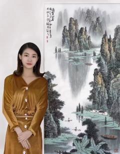 当代“女白雪石＂，中国女画家协会会员，青年实力派美女画家，莫淇麟老师山水画火爆订制收藏中！！！视频、合影。