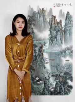 当代“女白雪石＂，中国女画家协会会员，青年实力派美女画家，莫淇麟老师山水画火爆订制收藏中！！！视频、合影。