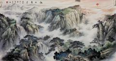 梁海波，1985年生，自幼研习绘画雕刻，勤奋好学，师从著名山水画家曾刚，张大千再传人施云翔教授学习，山水画家杨天佑老师兼研古人。游历名山大川把艳丽色彩与笔墨结合，艳而不俗的现代赏美。形成自己的表现手法，其作品笔墨苍古，点染烟岚恍若欲雨，山势雄浑形神兼备气韵生动。尊重笔墨机理变化，把大自然带入画中作品意境深远。一级美术师，曾派山水会员，中国国礼画家，国际艺术期权交易艺术家。 小六尺山水风景画作品欢迎定制