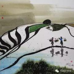 吴冠中梯田系列欣赏3，上传者评： 关键这些线条可以在平面上体现高低层次，立体功底，三维透视用的散点笔束而非集焦笔束，厉害！