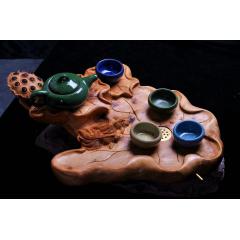 【茶盘】“莲年有鱼”大茶海茶盘，有下水，活莲子，动感有层次，香味飘洒……规格：长46、宽35。