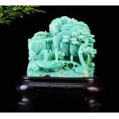 【江南春色】西安绿系列，完美质地，色泽温润，精雕细琢，寓意吉祥，送高档锦盒包装，收藏送礼佳品！ 「长13cm宽8cm高14cm  重1.8斤」