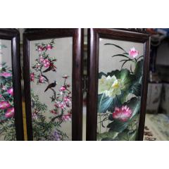 苏绣双面绣摆台鸳鸯花鸟图送领导中国风刺绣成品四页小屏风纯手工